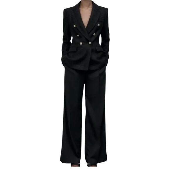 Zara Black High Waisted Masculine Wide Leg Trouser Pants - Picture 1 of 12